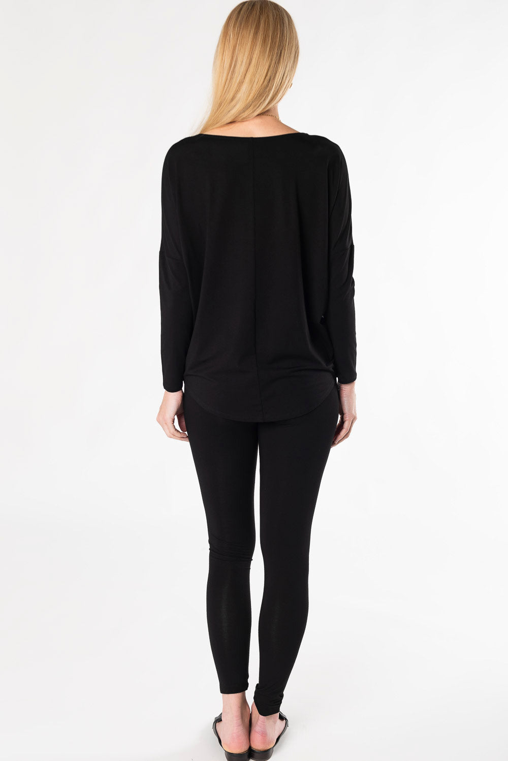 Bamboo batwing long sleeve boat neck top - black