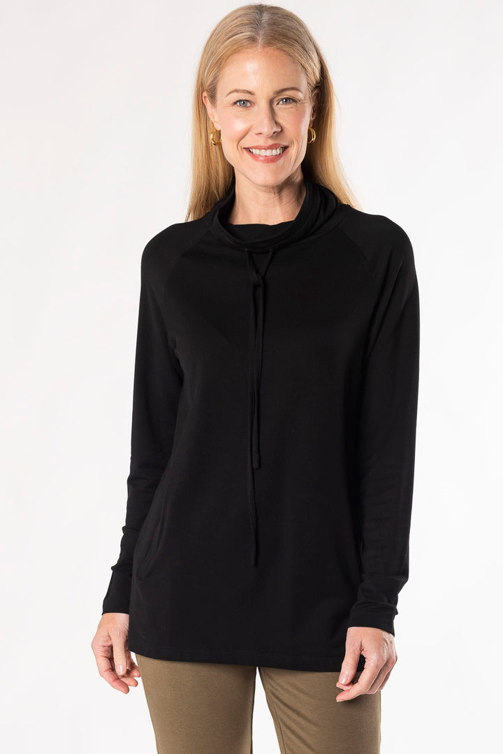 Iris Shawl Collar Bamboo Tunic - Black - Terrera
