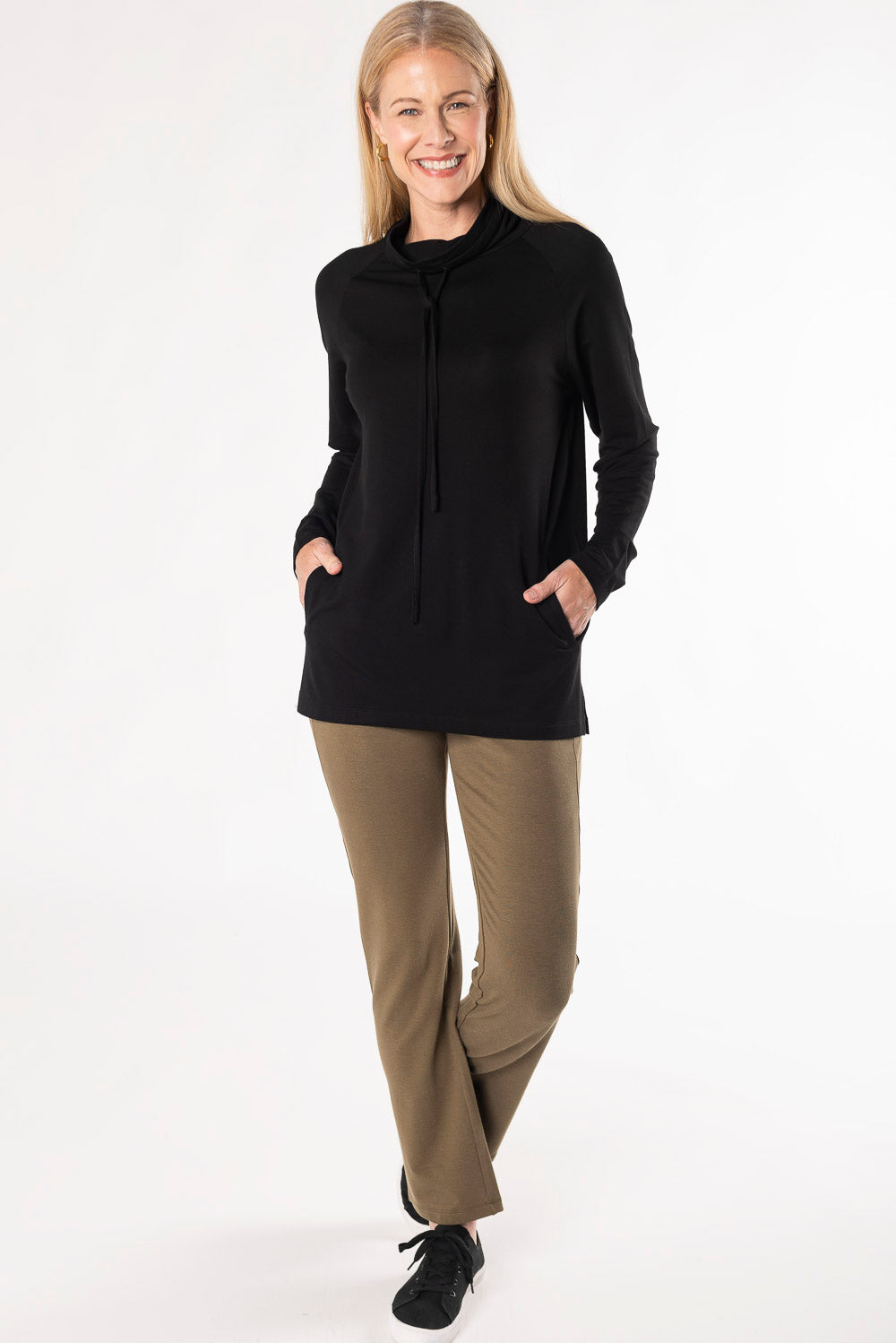 Iris Shawl Collar Bamboo Tunic - Black - Terrera