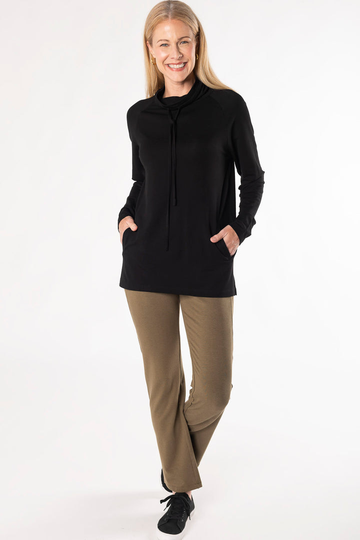 Iris Shawl Collar Bamboo Tunic - Black - Terrera