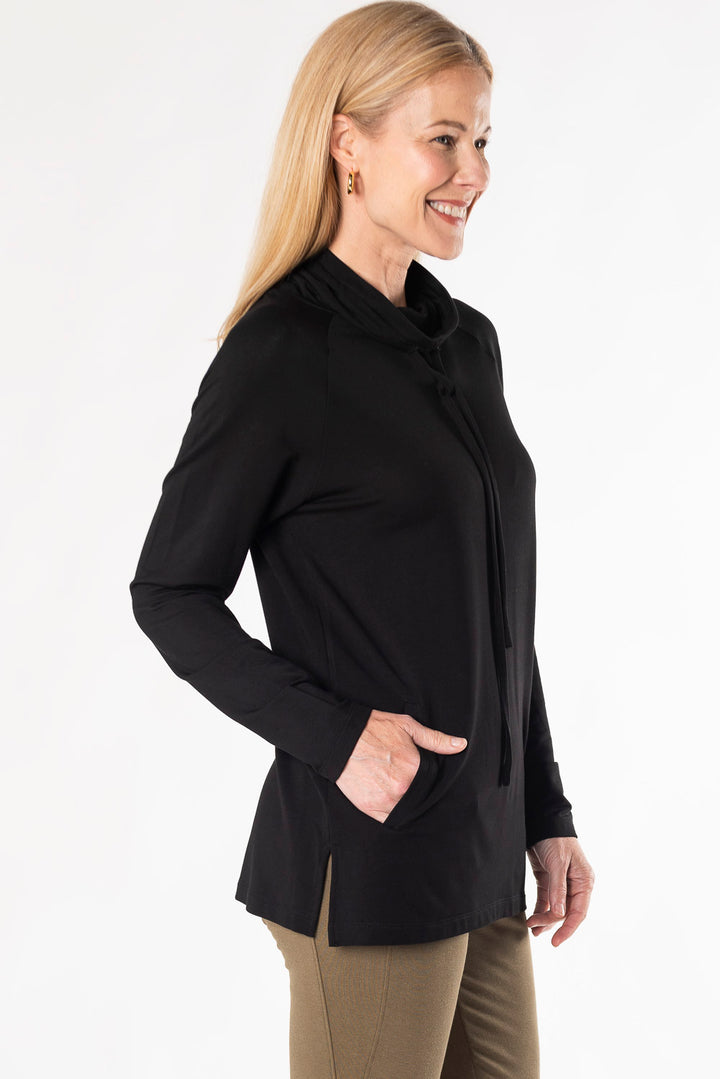 Iris Shawl Collar Bamboo Tunic - Black - Terrera