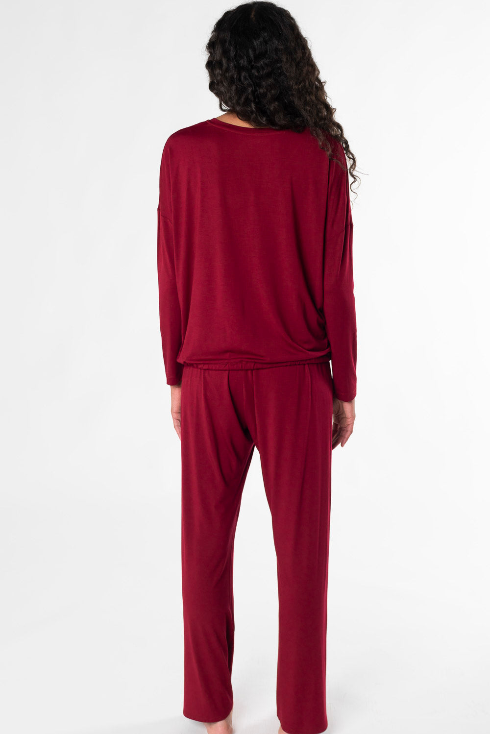 Bamboo two piece v-neck lounge set with straight leg pant - red