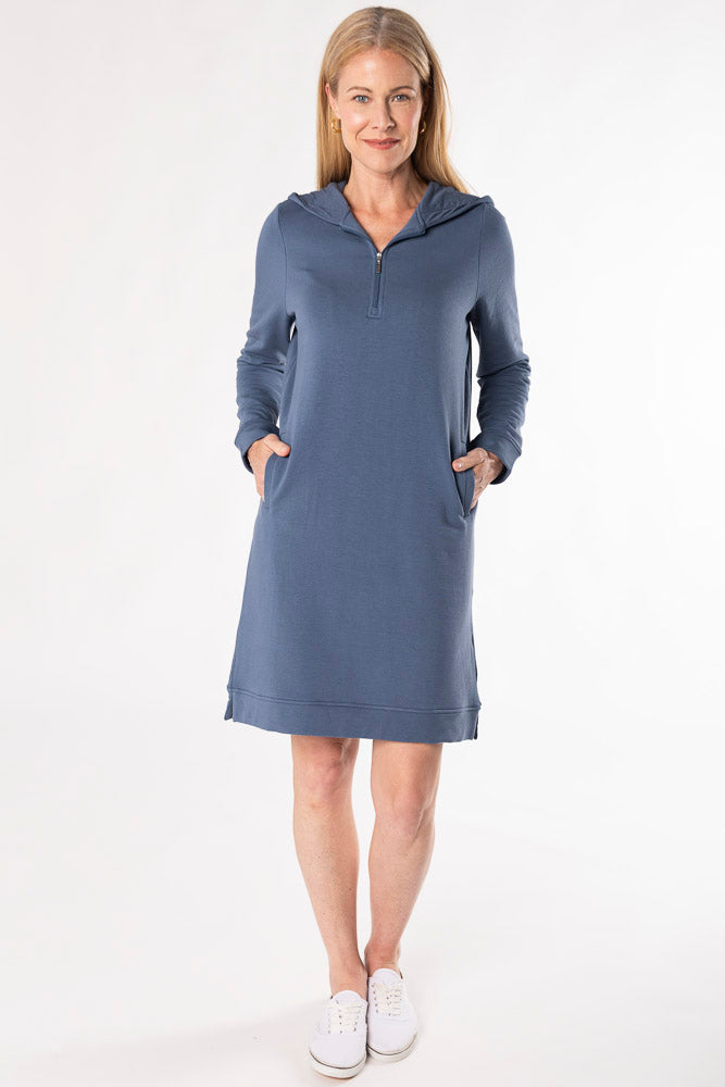 Mina Bamboo Hoodie Dress - Slate Blue - Terrera
