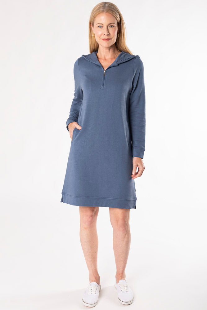 Mina Bamboo Hoodie Dress - Slate Blue - Terrera