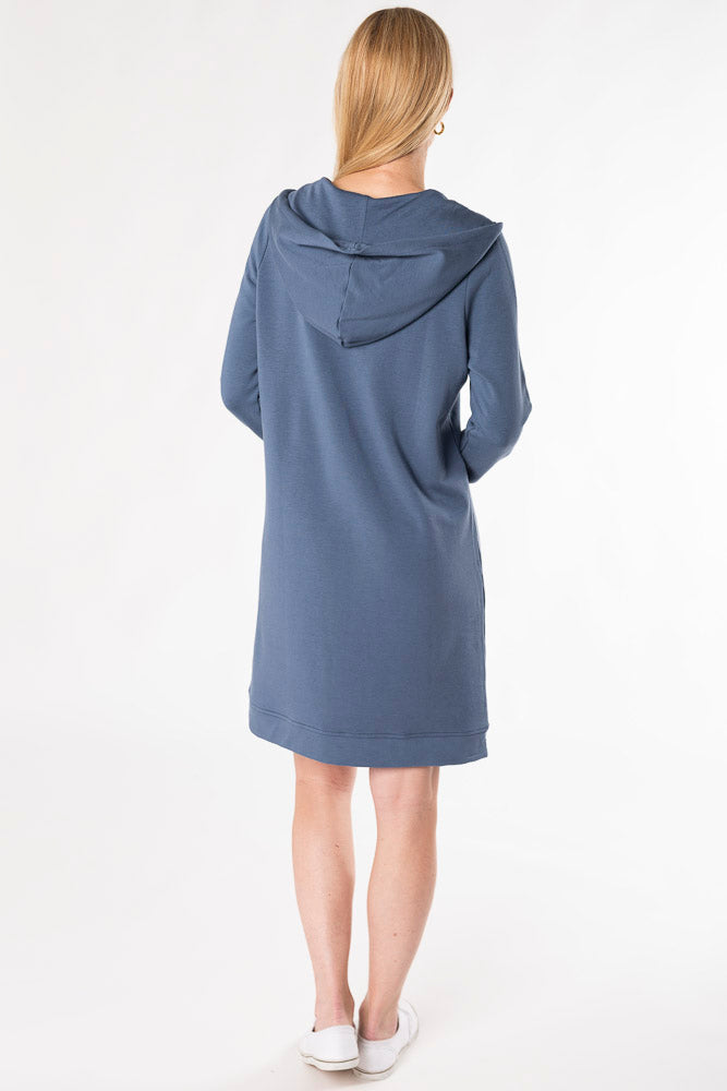 Mina Bamboo Hoodie Dress - Slate Blue - Terrera