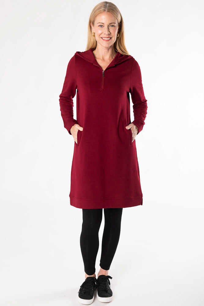 Mina Bamboo Hoodie Dress - Cranberry - Terrera