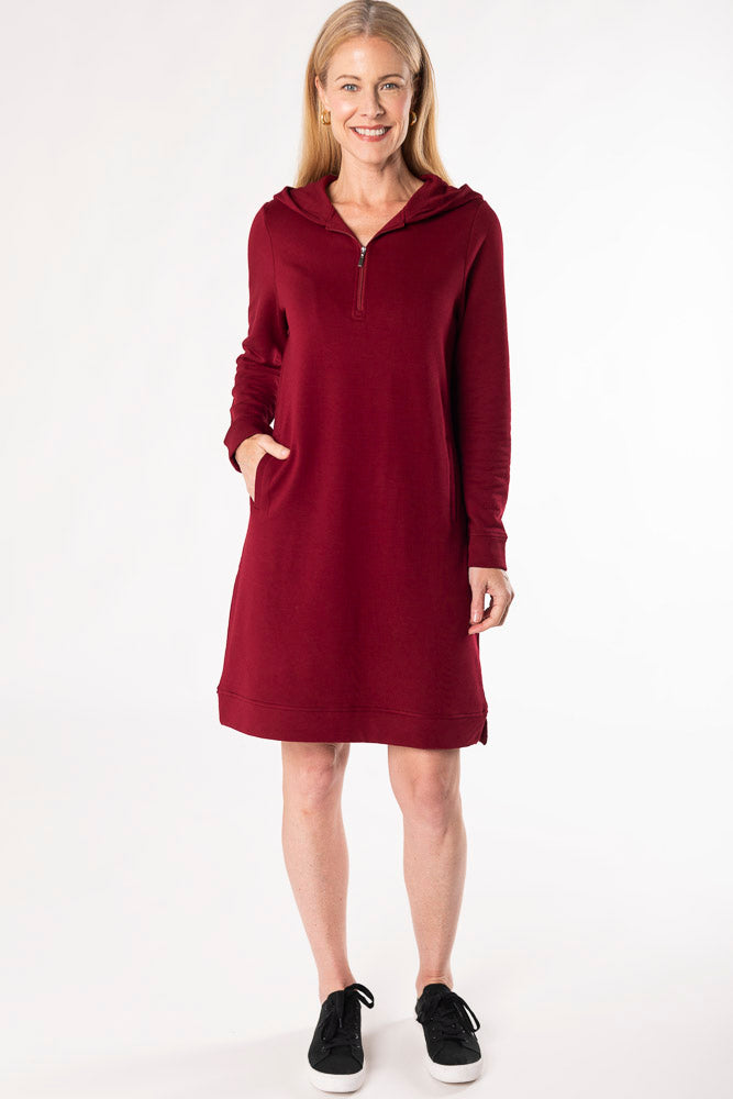 Mina Bamboo Hoodie Dress - Cranberry - Terrera