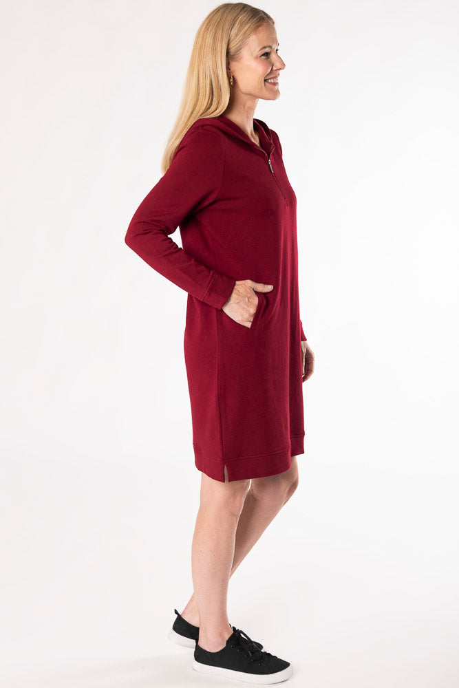 Mina Bamboo Hoodie Dress - Cranberry - Terrera