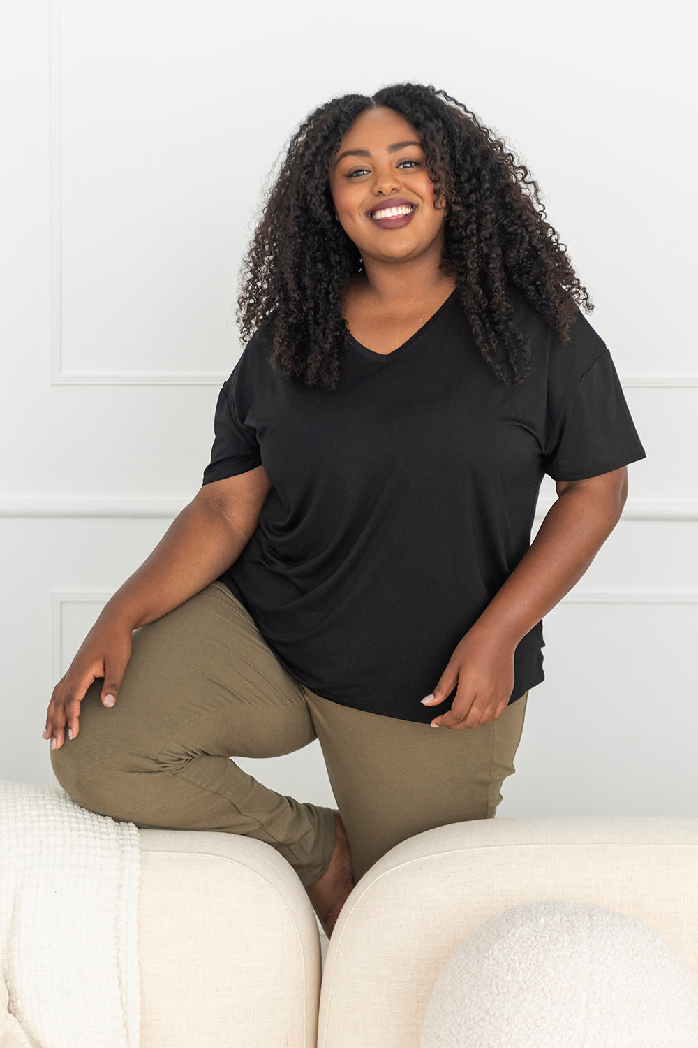 Harper V-Neck Bamboo Tee - Black - Terrera