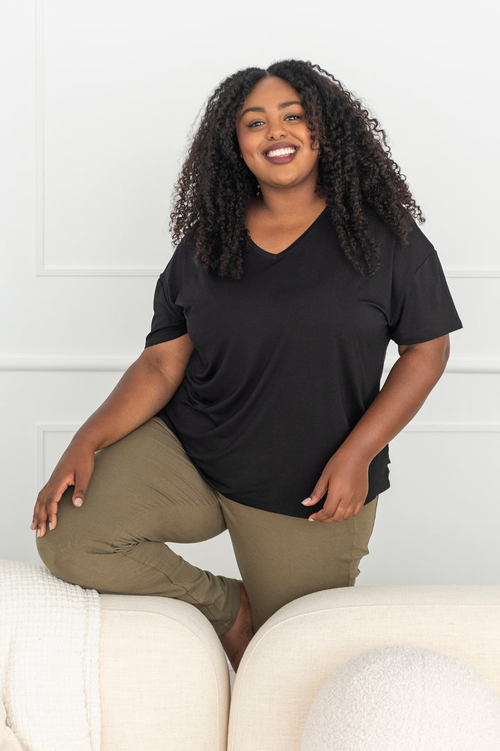 Harper V-Neck Bamboo Tee - Black - Terrera