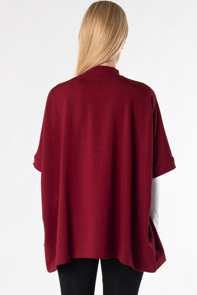 Lindsey Half-Zip Bamboo Poncho - Cranberry - Terrera