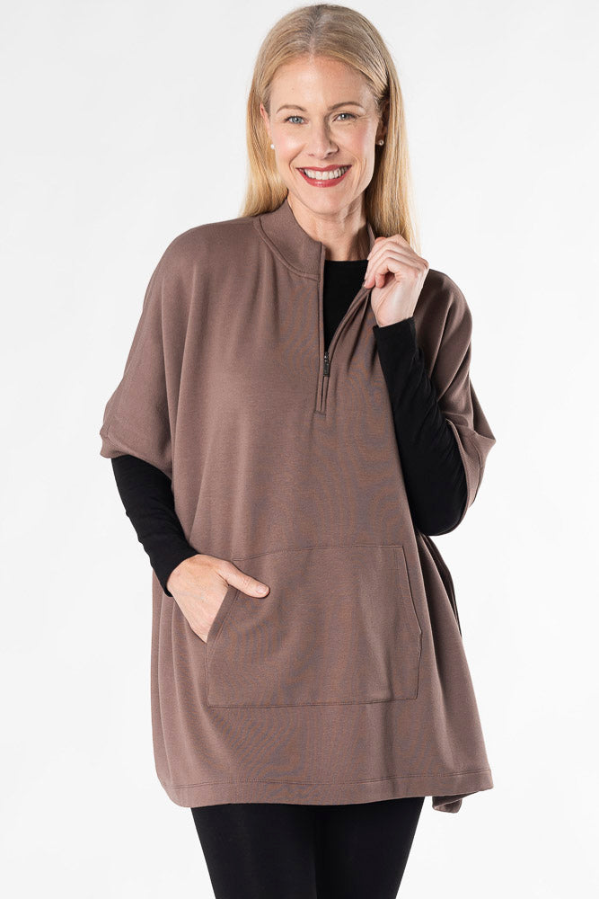 Lindsey Half-Zip Bamboo Poncho - Latte - Terrera