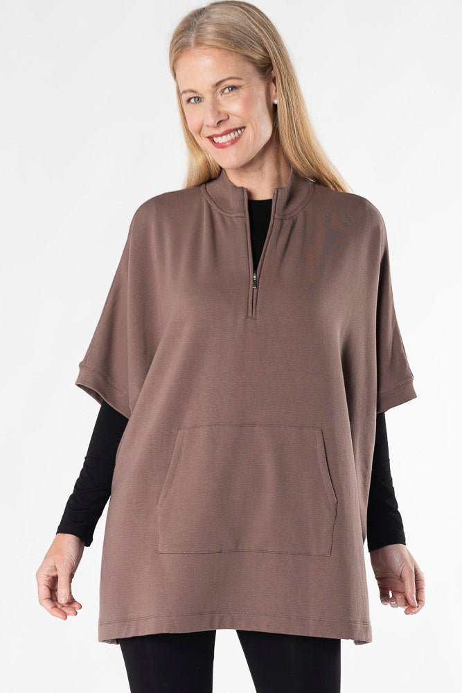 Lindsey Half-Zip Bamboo Poncho - Latte - Terrera