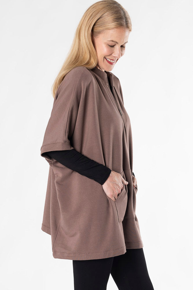Lindsey Half-Zip Bamboo Poncho - Latte - Terrera
