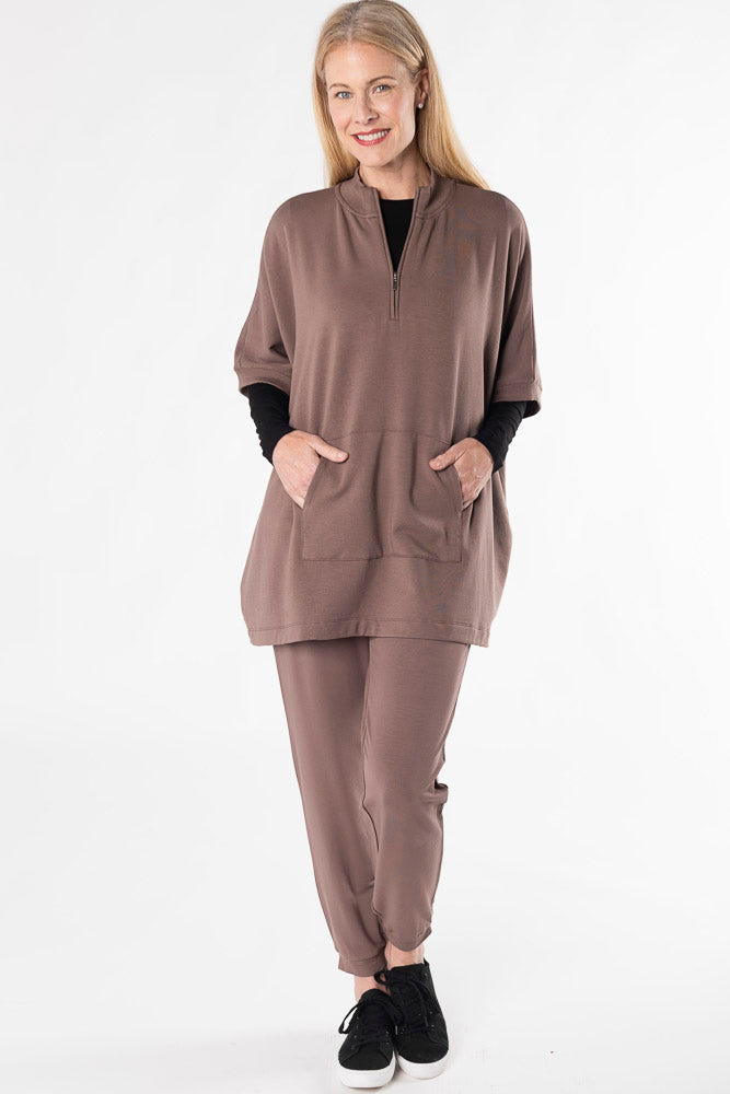 Lindsey Half-Zip Bamboo Poncho - Latte - Terrera