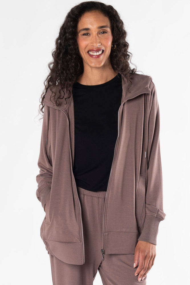 Silvia Zip-Up Bamboo Hoodie - Latte - Terrera