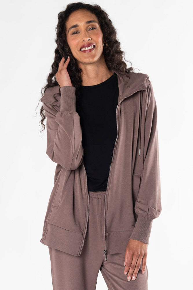 Silvia Zip-Up Bamboo Hoodie - Latte - Terrera
