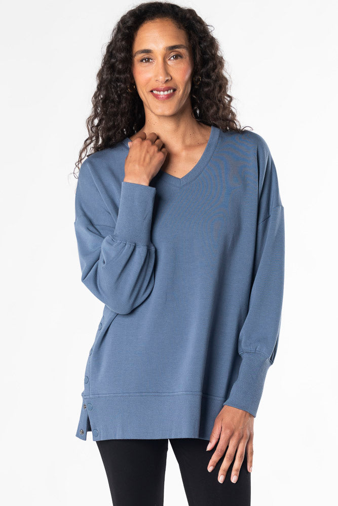 Lynn Side-Snap Bamboo Tunic - Slate Blue - Terrera