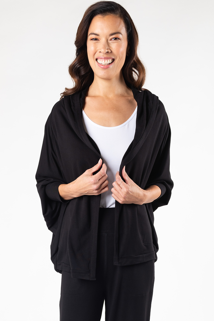 Jaime Bamboo Hoodie Cardigan - Black - Terrera