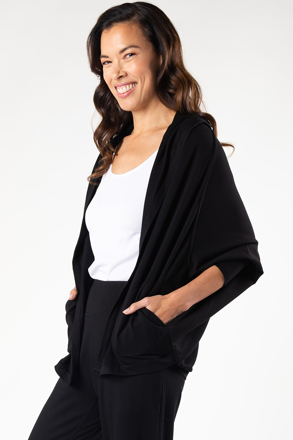 Jaime Bamboo Hoodie Cardigan - Black - Terrera
