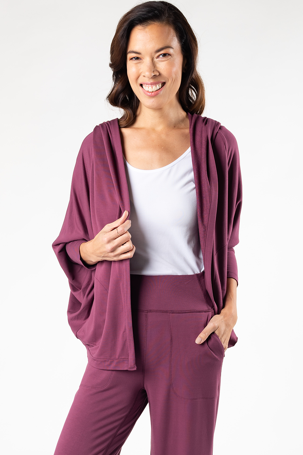 Jaime Bamboo Hoodie Cardigan - Sangria - Terrera