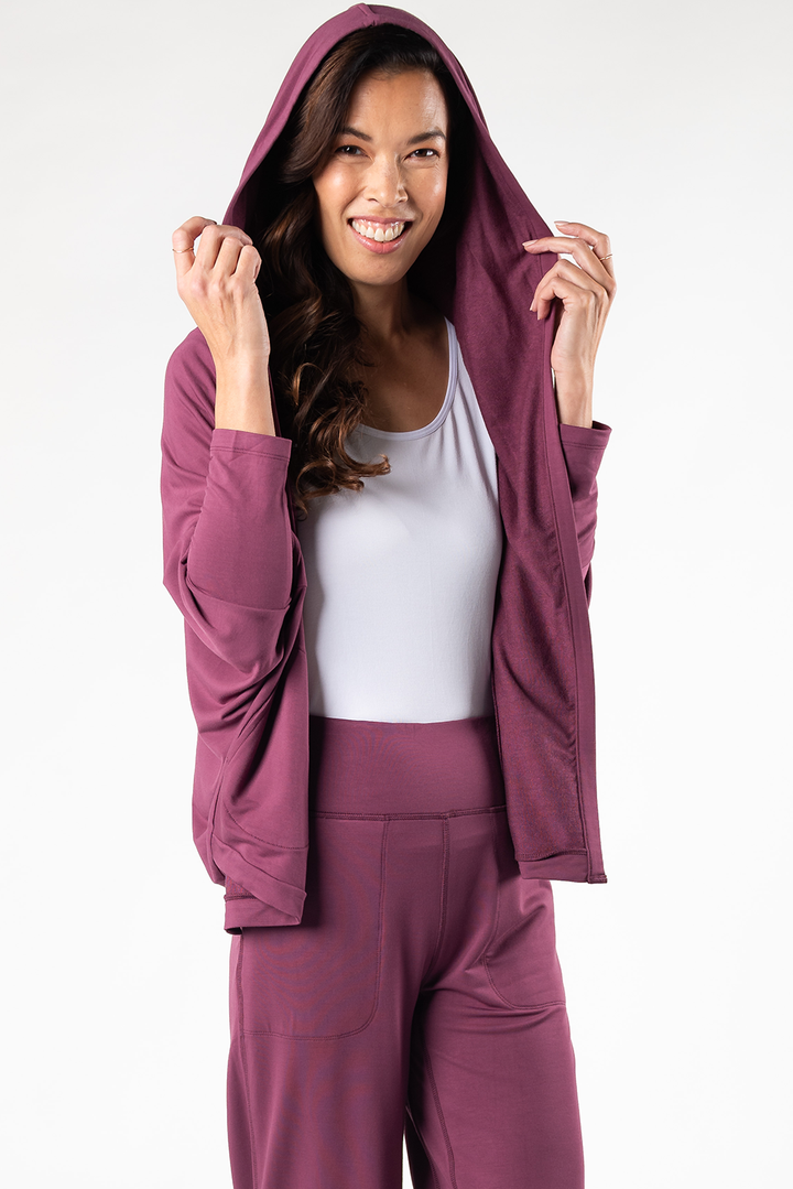 Jaime Bamboo Hoodie Cardigan - Sangria - Terrera