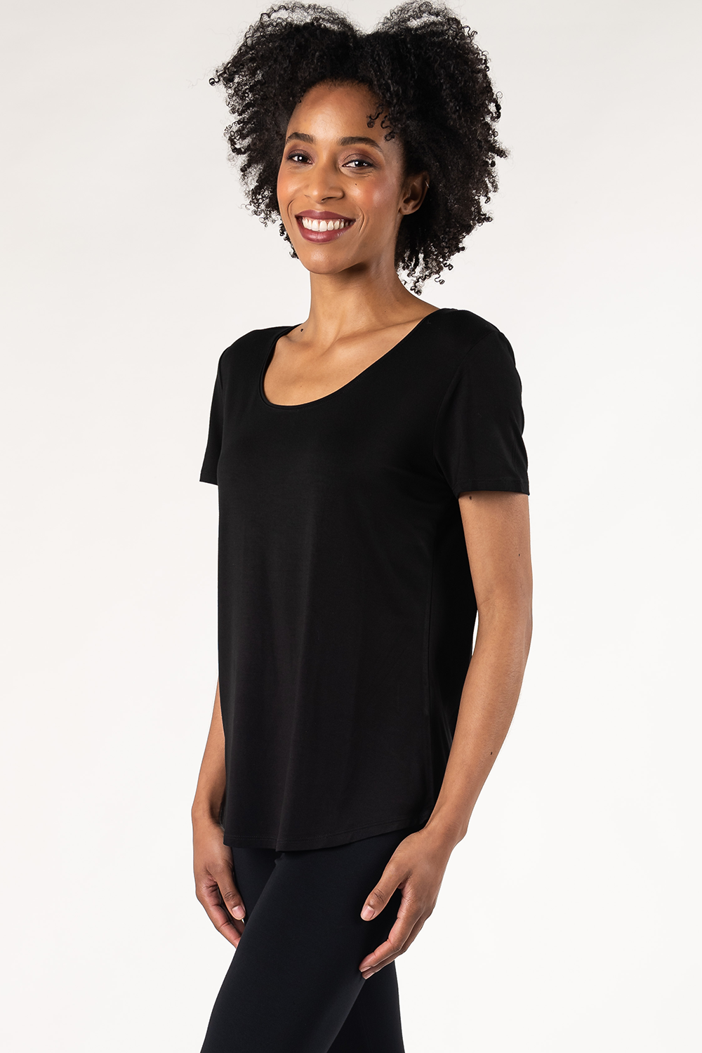 Brenda U-Neck Bamboo Tee - Black - Terrera