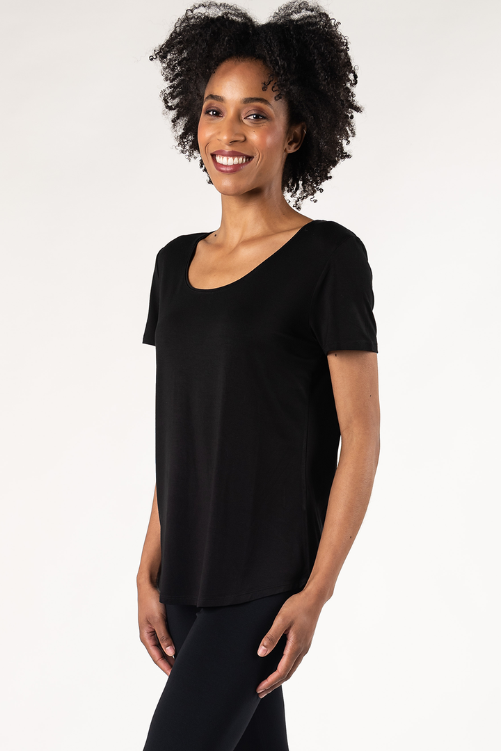 Brenda U-Neck Bamboo Tee - Black - Terrera