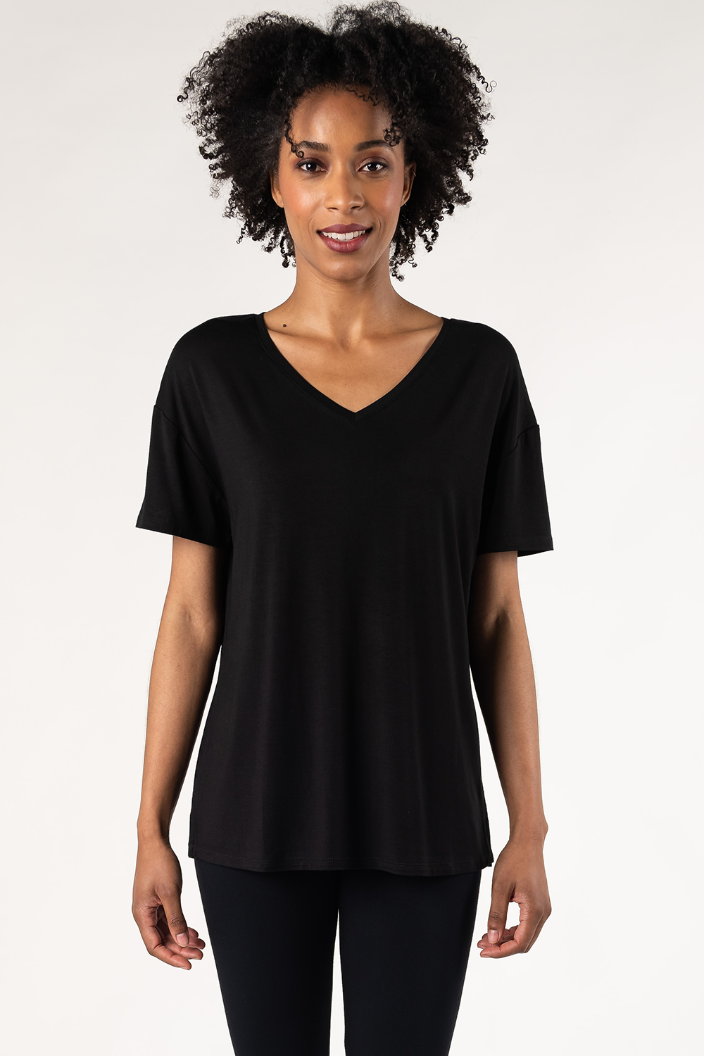 Harper V-Neck Bamboo Tee - Black - Terrera