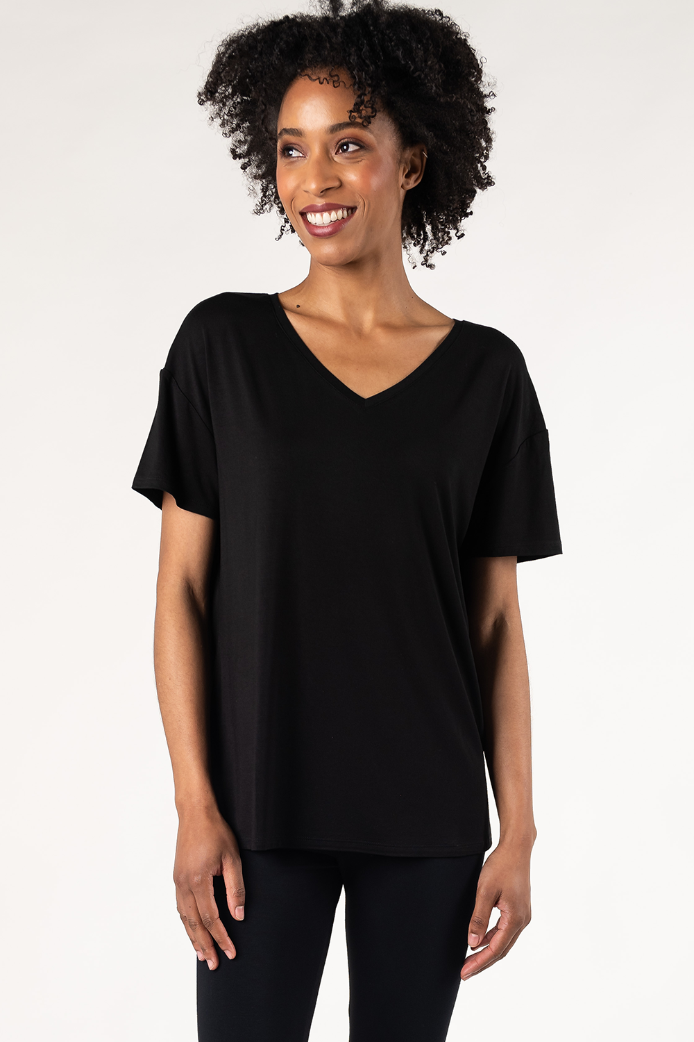 Harper V-Neck Bamboo Tee - Black - Terrera