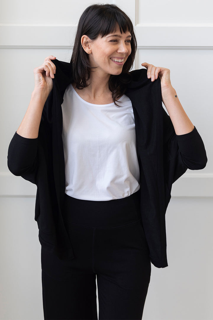 Jaime Bamboo Hoodie Cardigan - Black - Terrera