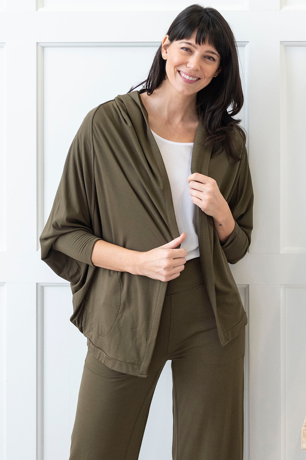 Jaime Bamboo Hoodie Cardigan - Deep Olive - Terrera