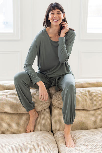 Bamboo Foldover Lounge Pants With a Wide Leg, Pajama Pants, Bamboo Pj's,  Yoga Pants, Ready to Ship, Various Sizes, Forest Green 