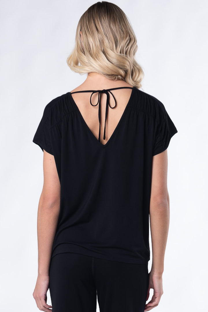 Alicia Bamboo V-Neck Top - Black - Terrera