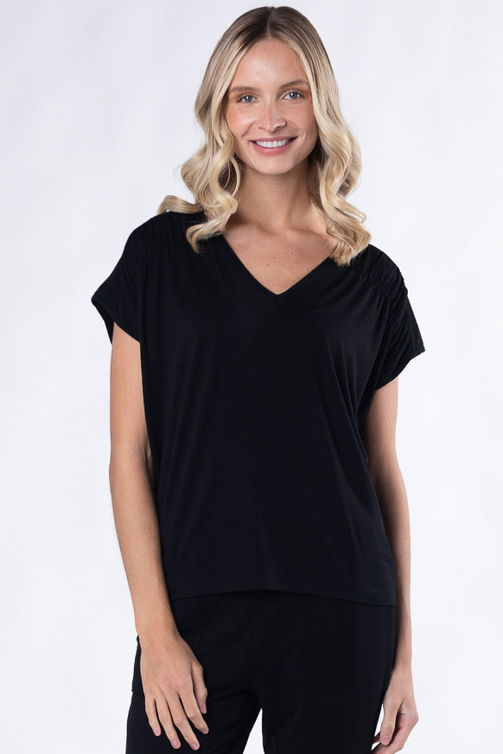 Alicia Bamboo V-Neck Top - Black - Terrera
