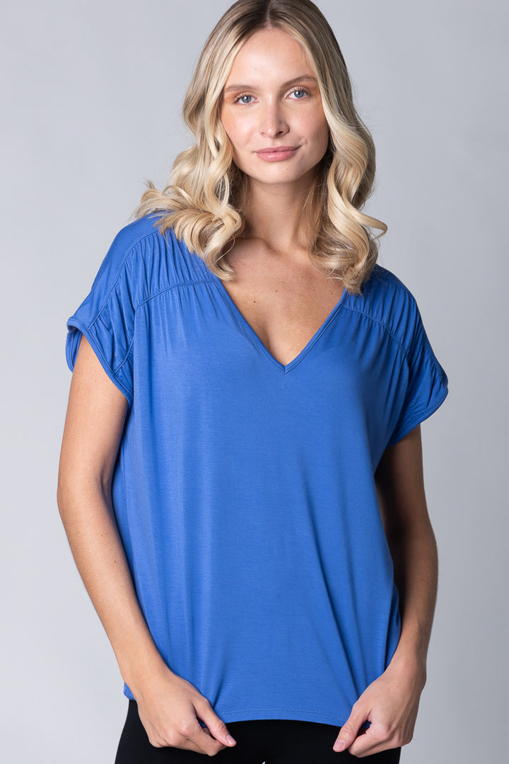 Alicia Bamboo V-Neck Top - Ocean Blue - Terrera