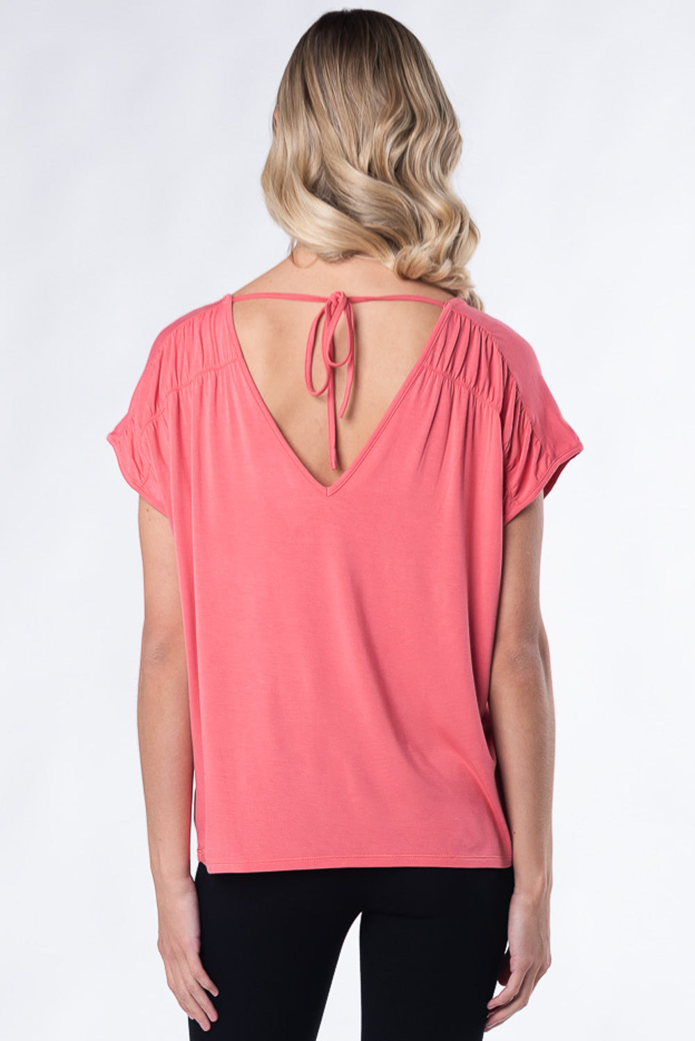 Alicia Bamboo V-Neck Top - Coral - Terrera