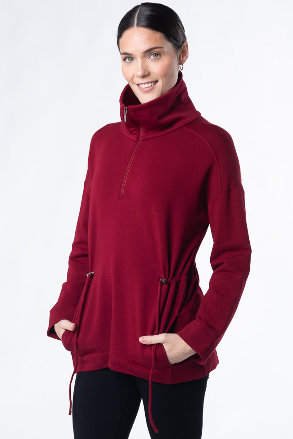 Arden Half-Zip Bamboo Sweatshirt - Cranberry - Terrera