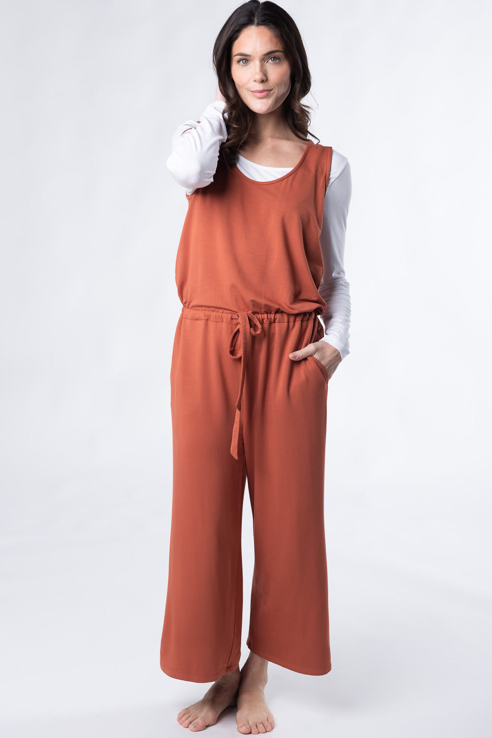 Marlee Cropped Bamboo Jumpsuit - Brick - Terrera