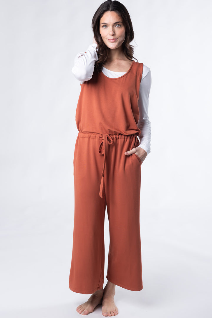 Marlee Cropped Bamboo Jumpsuit - Brick - Terrera