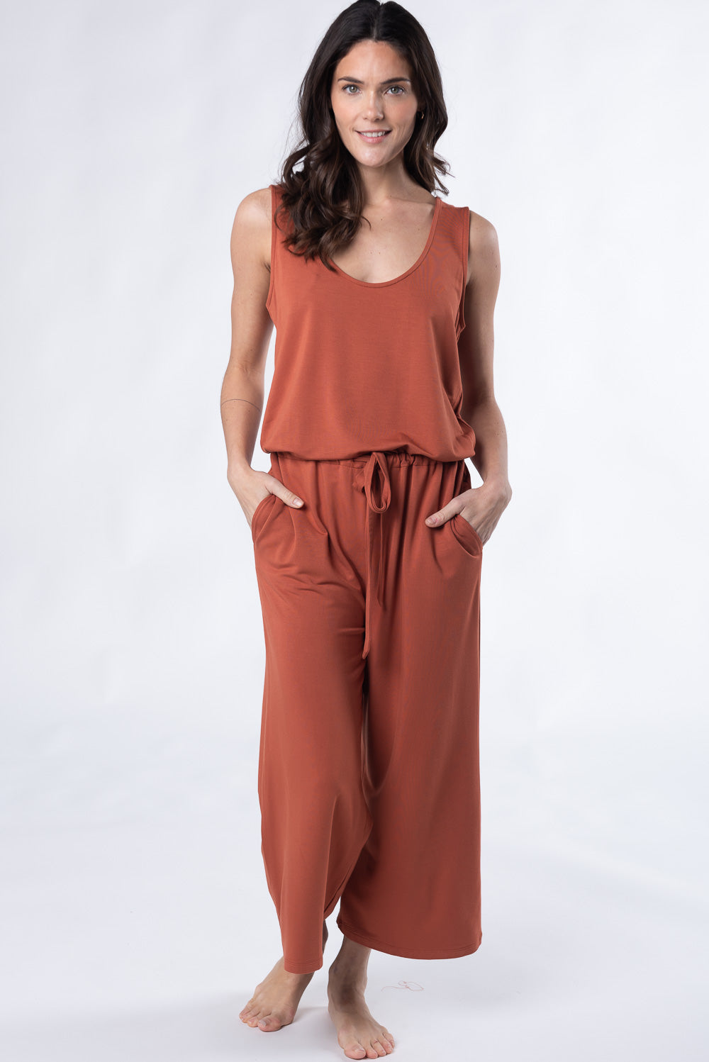 Marlee Cropped Bamboo Jumpsuit - Brick - Terrera