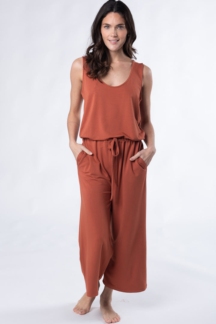 Marlee Cropped Bamboo Jumpsuit - Brick - Terrera