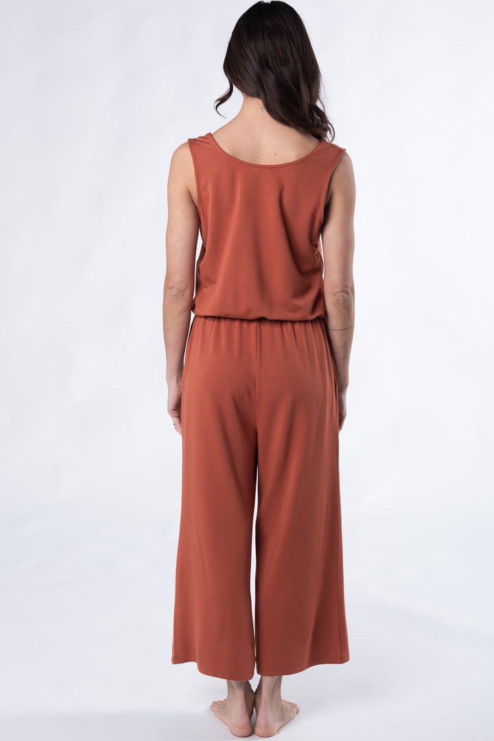 Marlee Cropped Bamboo Jumpsuit - Brick - Terrera