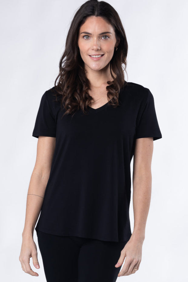 Rylie V-Neck Bamboo Tee - Black - Terrera