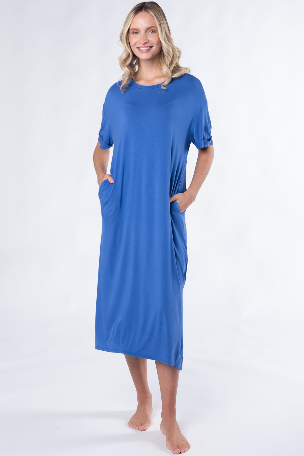 Teagan Bamboo T-Shirt Dress Ocean Blue – Terrera