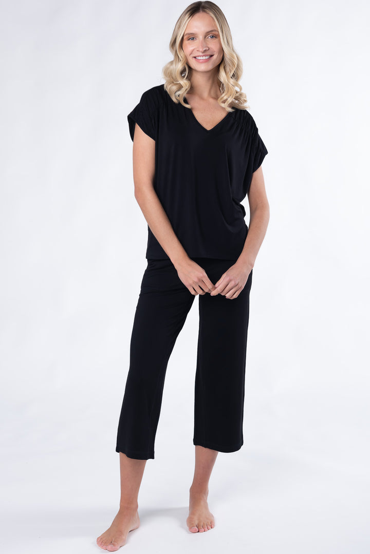 Alicia Bamboo V-Neck Top - Black - Terrera