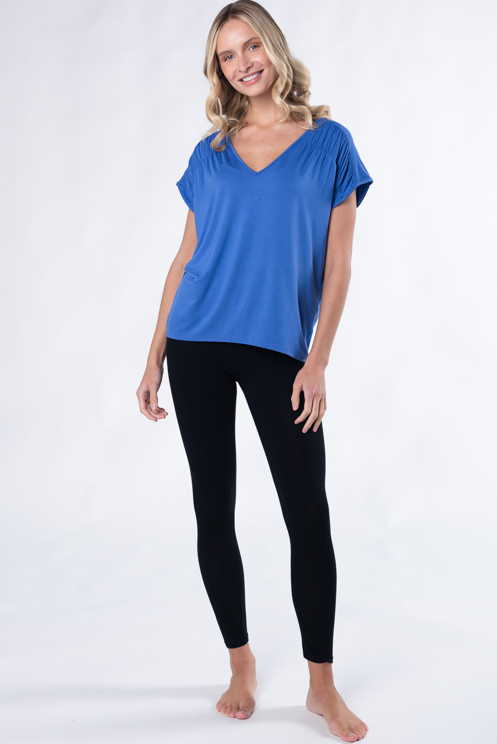 Alicia Bamboo V-Neck Top - Ocean Blue - Terrera