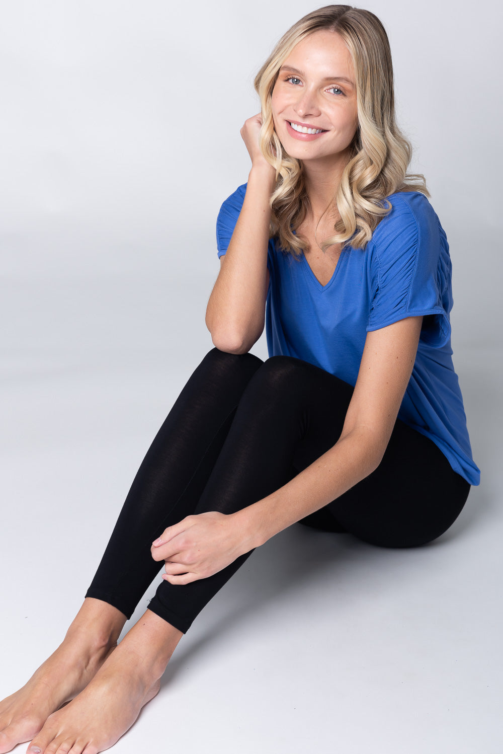 Alicia Bamboo V-Neck Top - Ocean Blue - Terrera