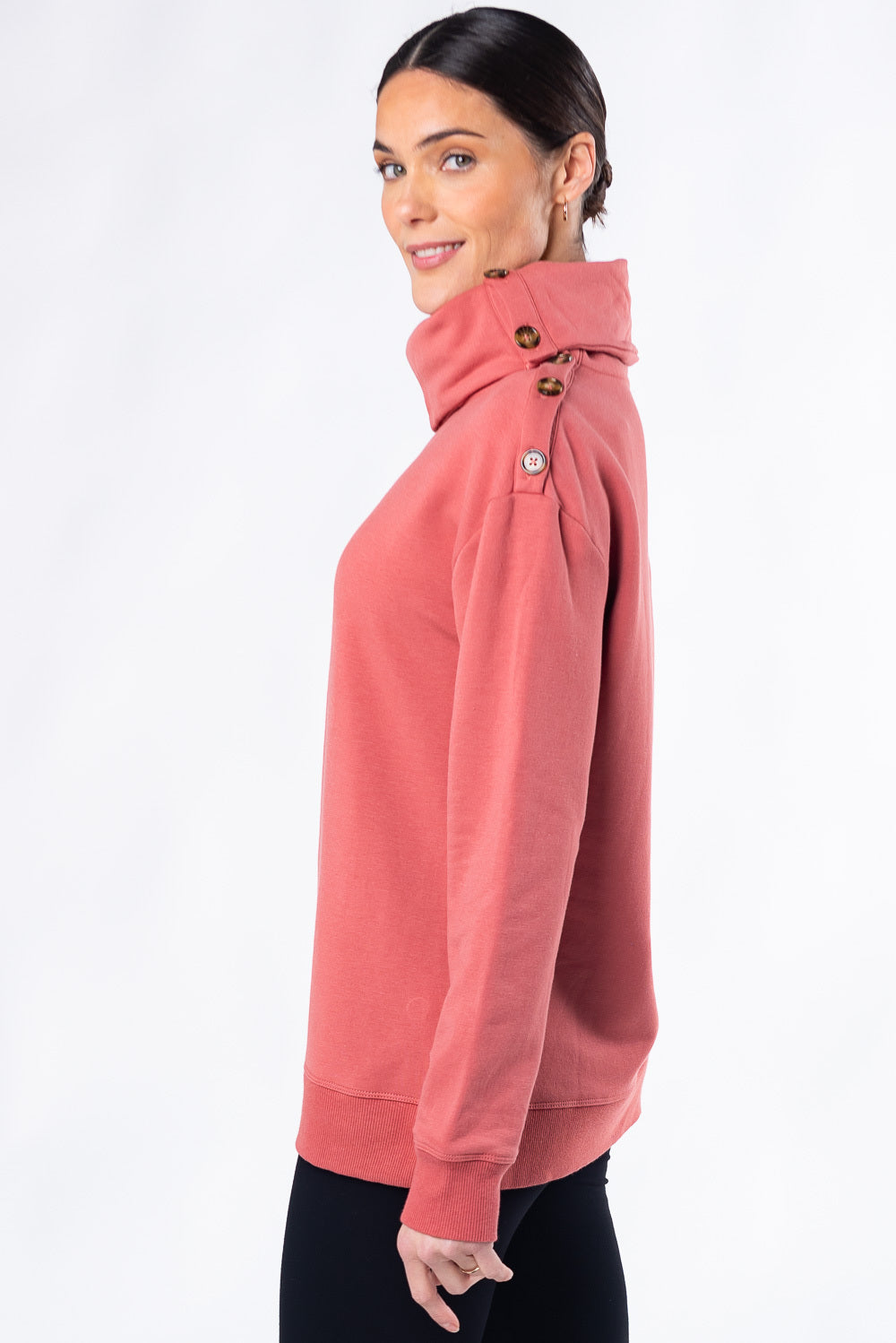 Jennie Split Neck Fleece Top - Desert Pink