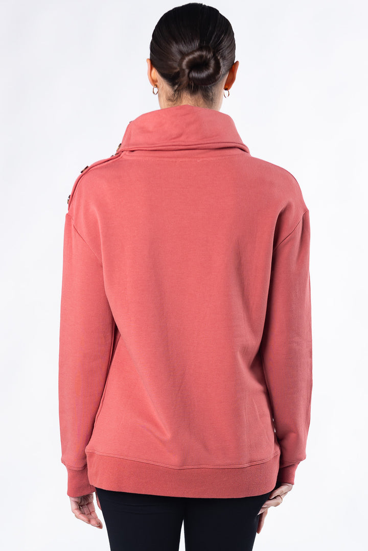 Jennie Split Neck Bamboo Fleece Top - Desert Pink - Terrera